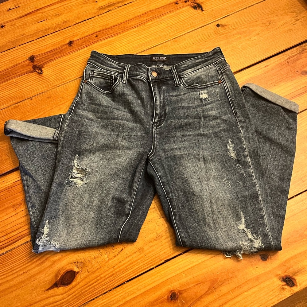 ** NWOT ** Judy Blue Weekender Dark Wash High Rise Two Tone Slim Straight Jeans